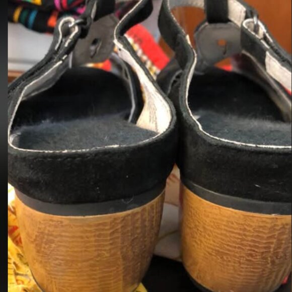 Jambu Sahara Peep Toe Black Suede Leather Wooden Heels Sandals‎ US Size 7.5 M - Picture 2 of 6